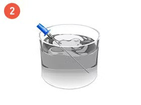 Beaker filled with liquid and a Coravin needle inserted, labeled with the number "2" in the top left corner.