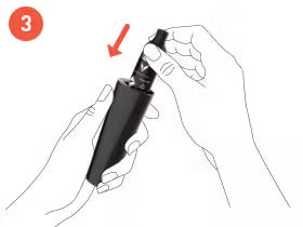 Step 3: Holding a black device, one hand pulls the top section away from the base, indicating a separation process.