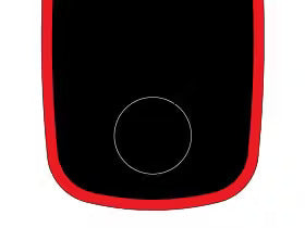 Black mobile device with a circular home button and a red border at the bottom.