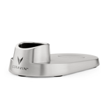 Stainless steel Coravin wine preservation system base with logo, featuring a rubber grip on top for secure placement.